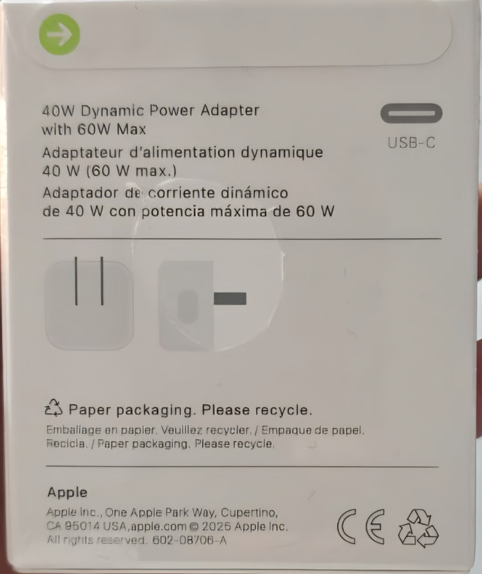 آداپتور شارژ اپل 40 وات مدل Dynamic Power Adapter دو پین اصل