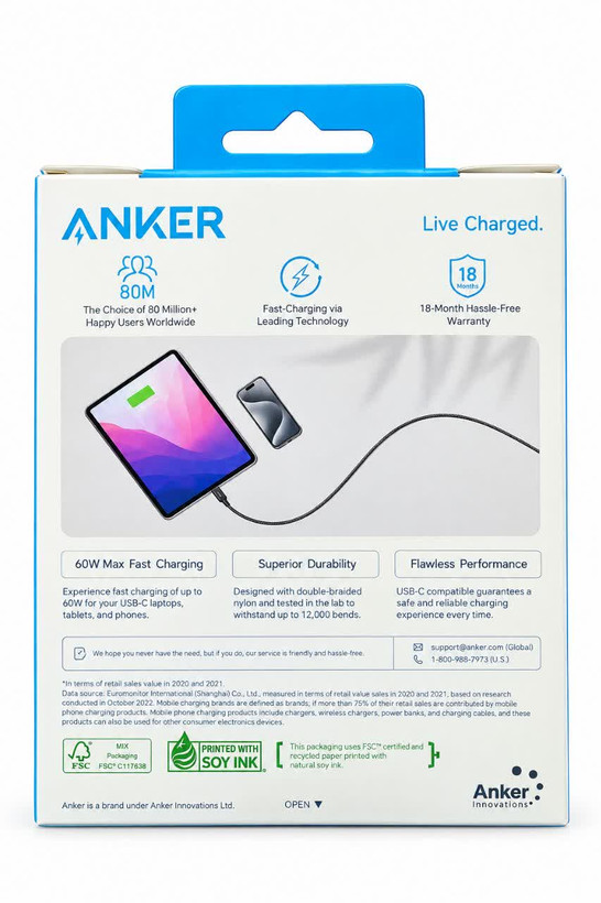 کابل شارژ سریع انکر مدل A8752 ( USB-C به USB-C )
