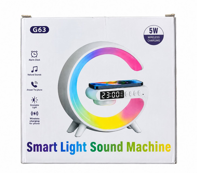 ساعت رومیزی هوشمند G63 با اسپیکر بلوتوثی، چراغ رنگی و شارژر وایرلس